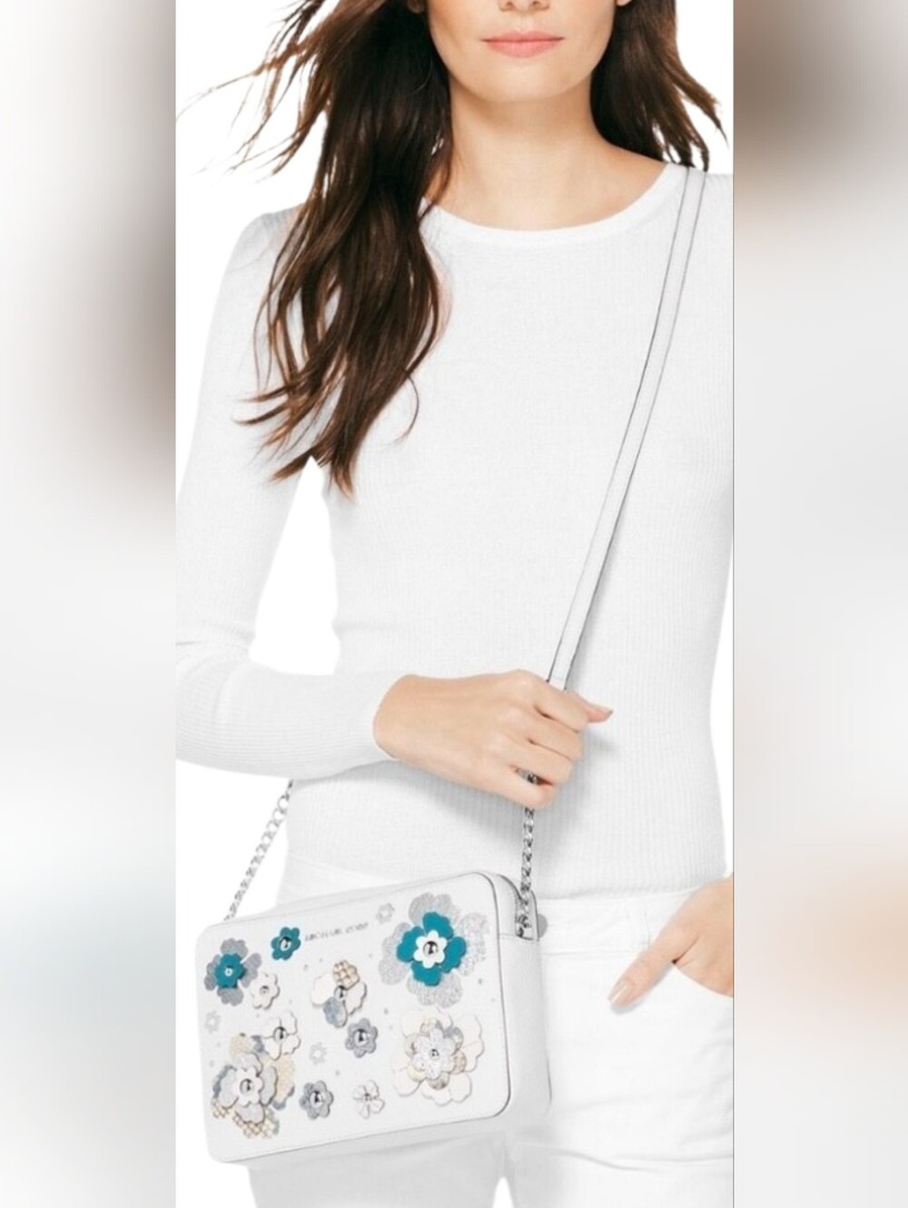 Michael Kors Jet Set Floral Embellished Crossbody NWOT - Picture 6 of 8